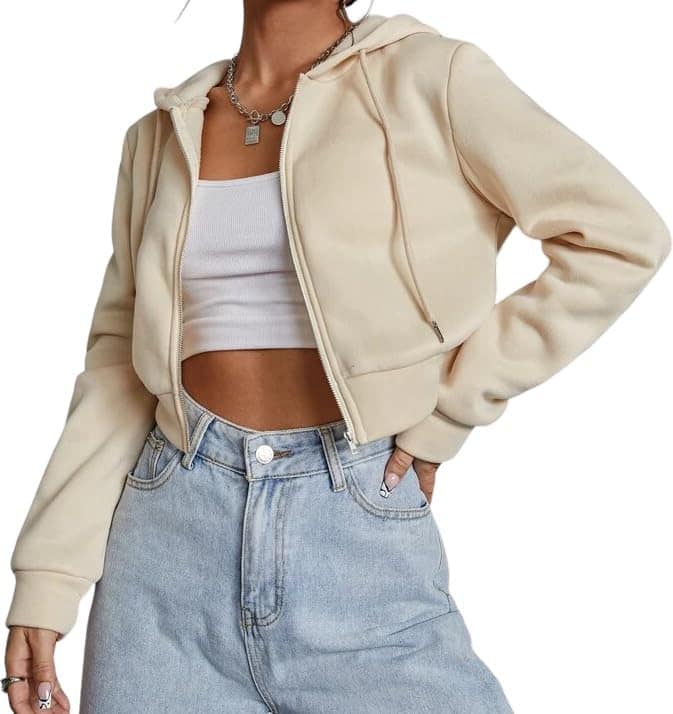 2 Pc Collection Solid Long Hooded Neck Hoodie Zipper Crop Jacket for Women 2 Pc Collection Solid Long Hooded Neck Hoodie Zipper Crop Jacket for Women