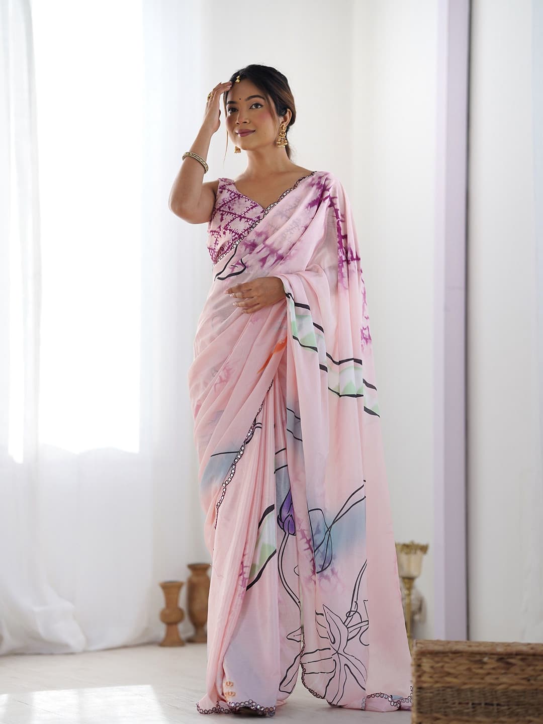 Odette pink chino saree print