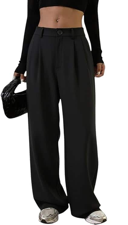 OOMPH! Women’s High-Waisted Wide Leg Stretchable Trousers