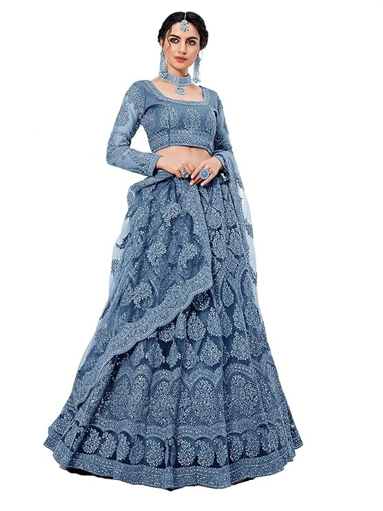 Patlani Women Net Chain Embroidery Flared Lehenga Choli Patlani Women Net Chain Embroidery Flared Lehenga Choli