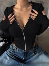 Stylecast X Slyck Hooded Zip Up Crop Hoodie Stylecast X Slyck Hooded Zip Up Crop Hoodie