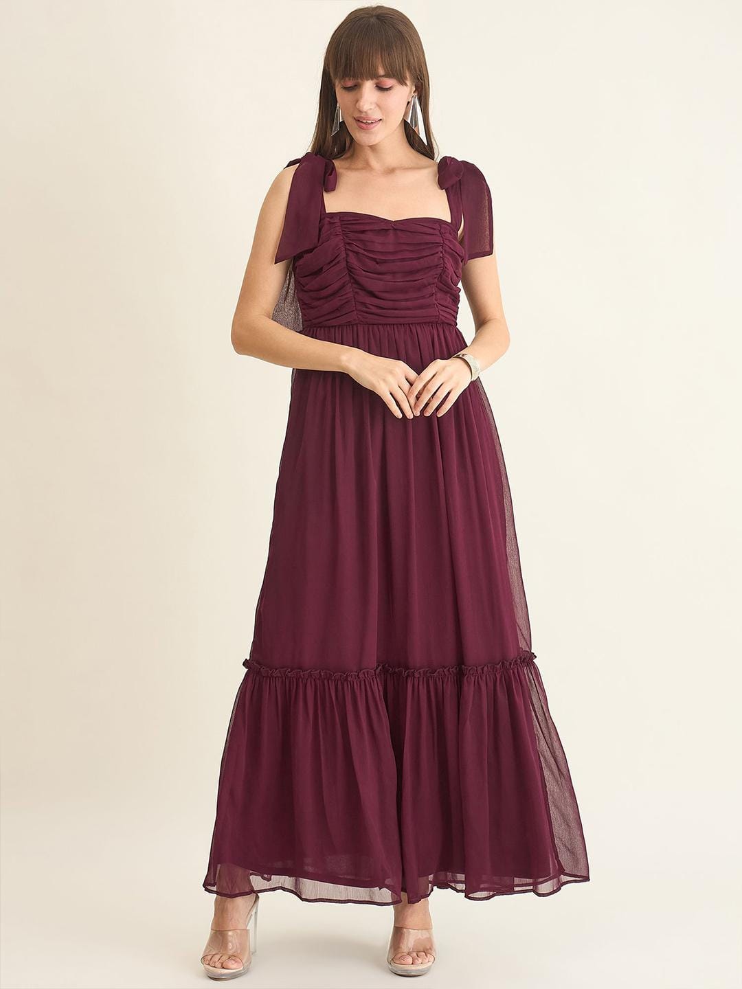 Aayu Solid Pleated Maxi Dress