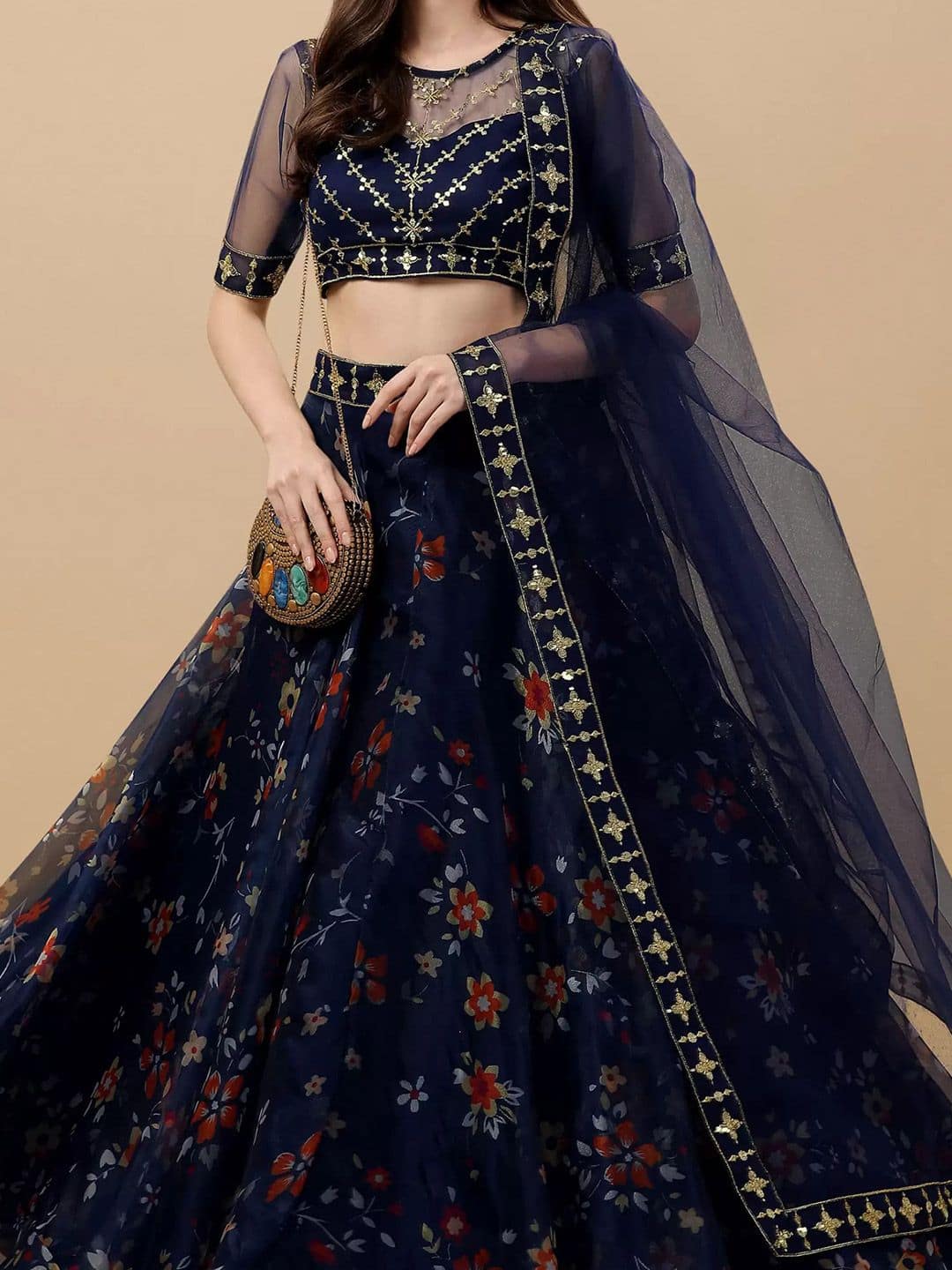 KRYSAL Sequinned Semi-Stitched Lehenga