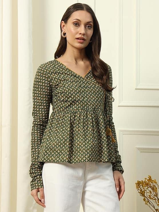 Fiorra Green Cotton Top