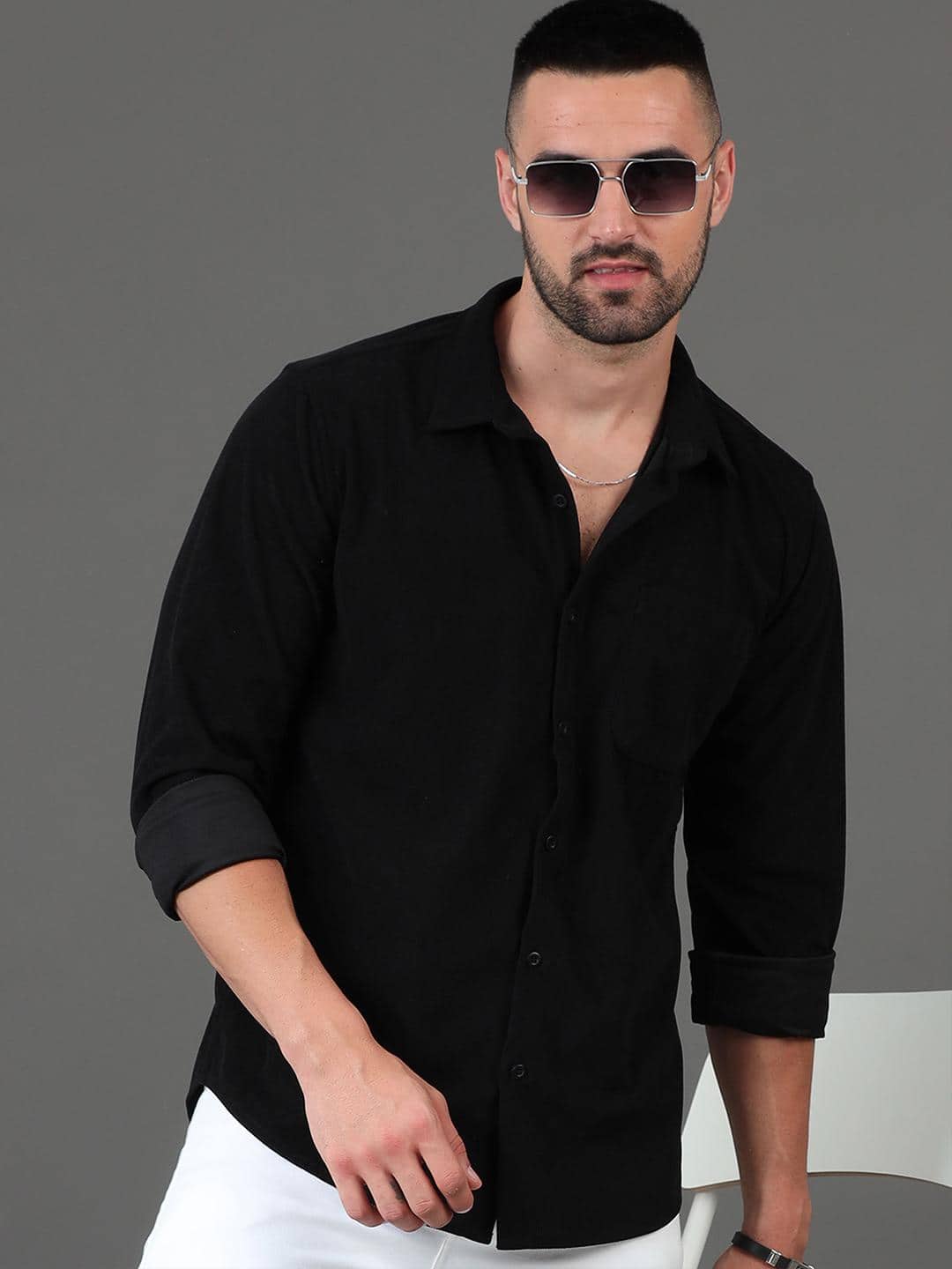 Here&amp;Now Checked Spread Collar Cotton Slim Fit Casual Shirt