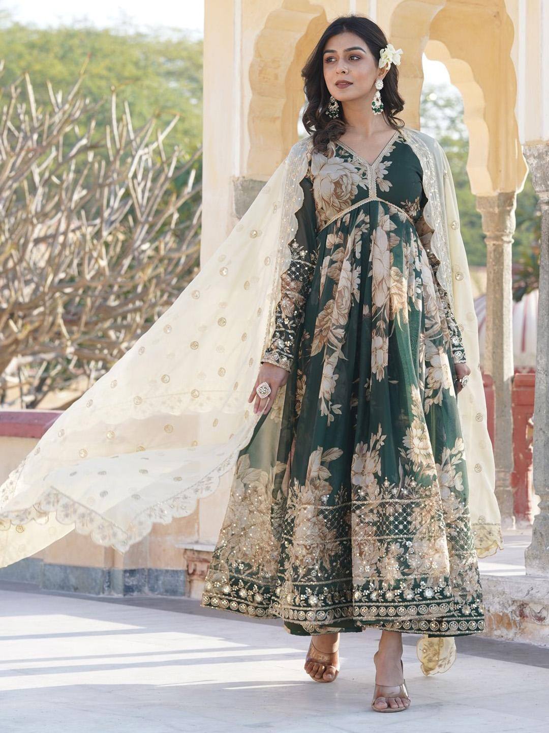 Kalini Printed Gown Ethnic Dress With Dupatta
