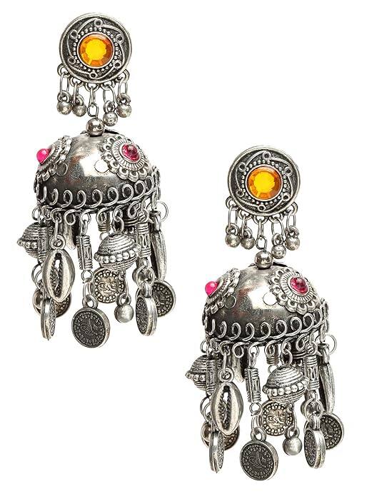 YouBella Celebrity-Inspired Oxidised Silver Big Jhumki Earrings YouBella Celebrity-Inspired Oxidised Silver Big Jhumki Earrings