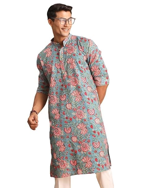 Shvaas By Vastramay Printed Cotton Kurta – Aqua
