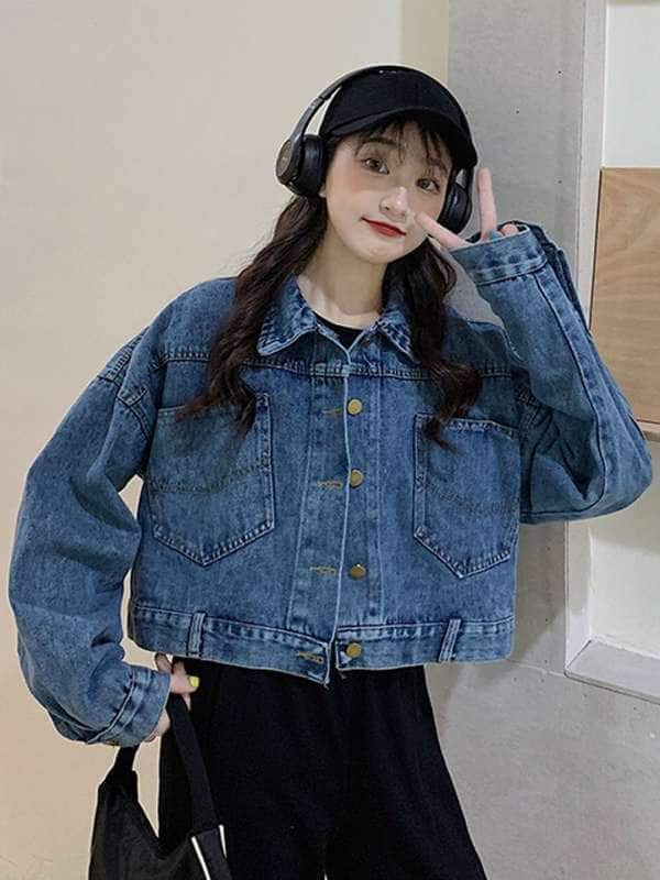 StyleCast X Revolte Blue Washed Crop Denim Jacket
