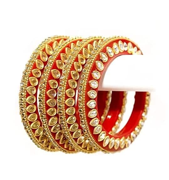 Bangleskart Kundan Design Red Rajasthani Bangles Set Bangleskart Kundan Design Red Rajasthani Bangles Set