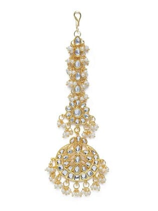 I Jewels Pearl Kundan Maangtikka
