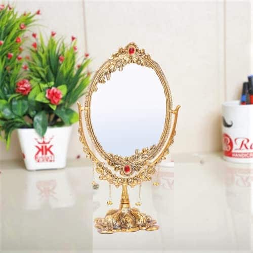 Kridaykraft Gold-Toned Showpiece Oval Metal Makeup Mirror Kridaykraft Gold-Toned Showpiece Oval Metal Makeup Mirror