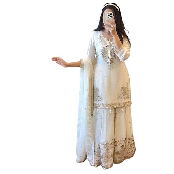 Generic Elegant White Sharara Set