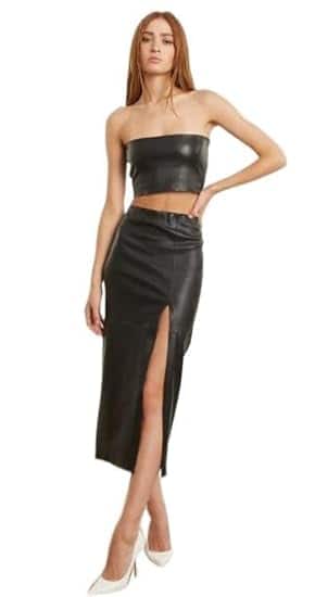 Generic Stretch Leather High Slit Skirt Generic Stretch Leather High Slit Skirt