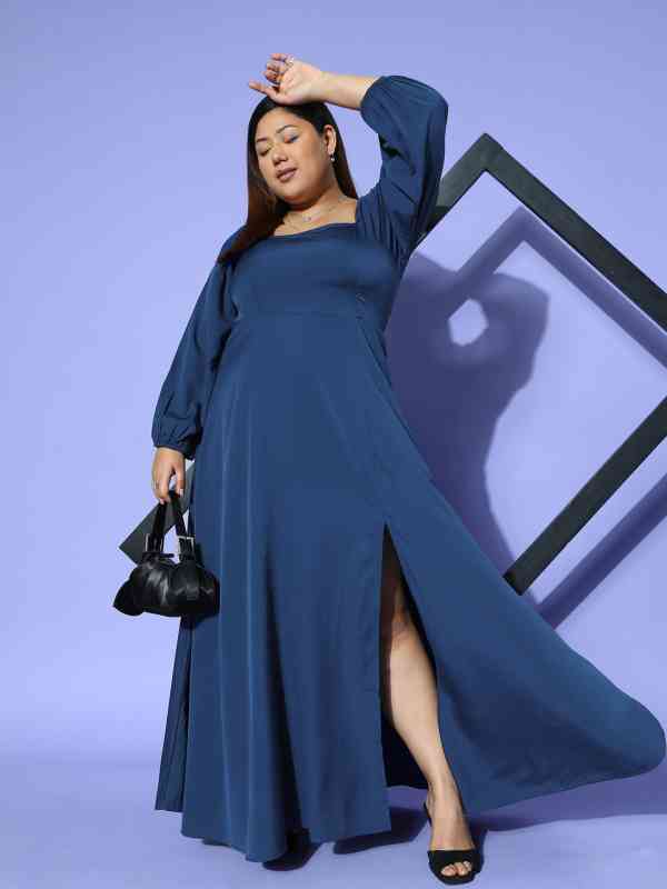 Berrylush Curve Plus Size Puff Sleeve Crepe Maxi Dress