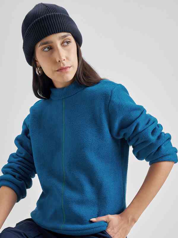 Tokyo Talkies Teal Mock Collar Sweatshirt