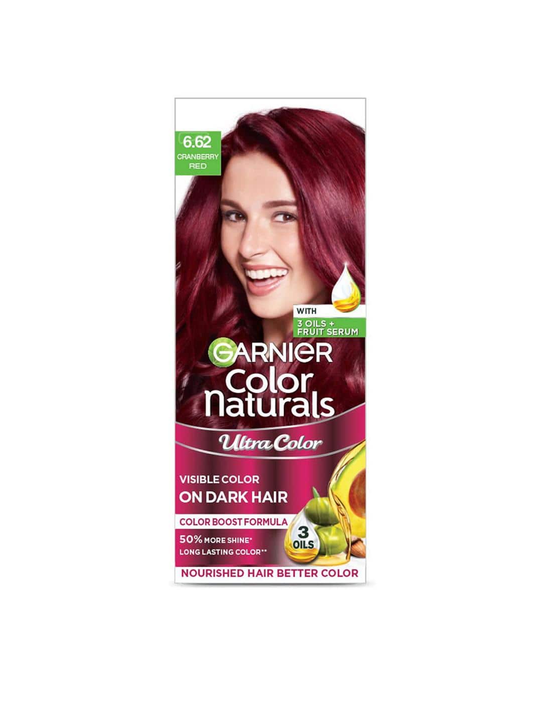 Garnier Color Naturals Ultracolor Nourished Hair Color 55ml+50g - Cranberry Red 6.62 Garnier Color Naturals Ultracolor Nourished Hair Color 55ml+50g - Cranberry Red 6.62