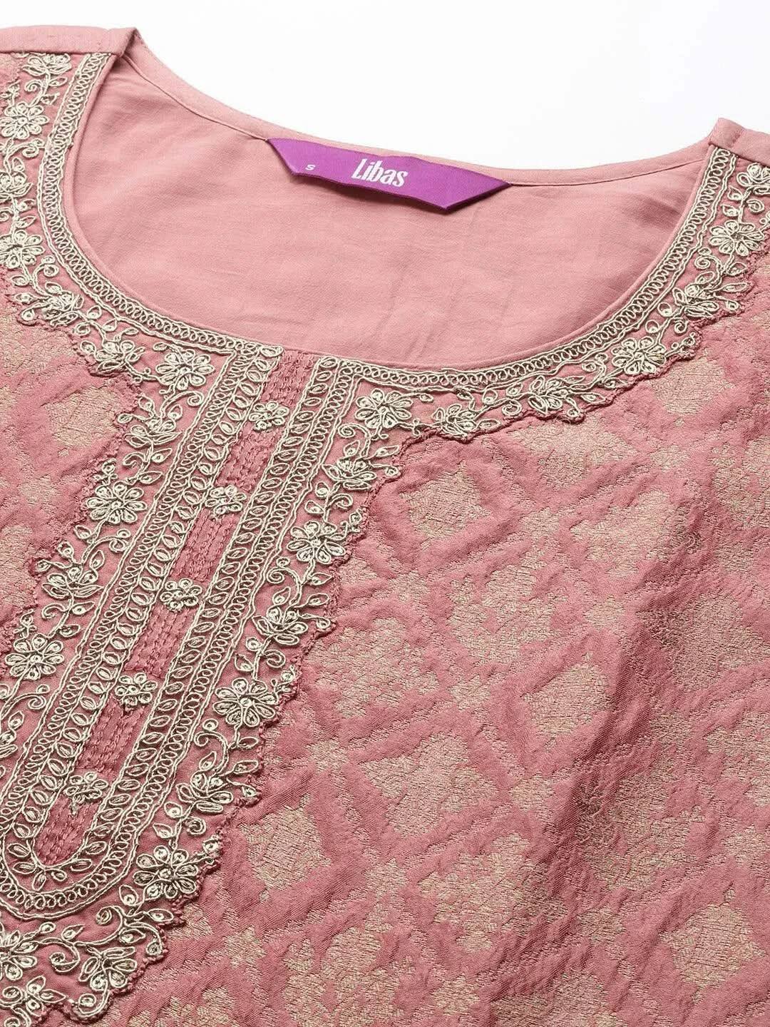 Libas Women Peach-Coloured Floral Kurta with Trousers & Dupatta Libas Women Peach-Coloured Floral Kurta with Trousers & Dupatta