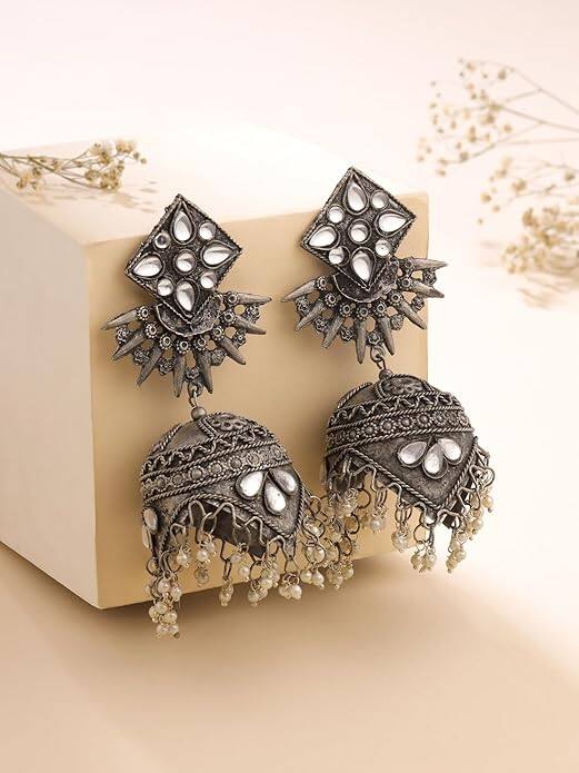 Yellow Chimes Traditional German Silver Oxidised Jhumka Yellow Chimes Traditional German Silver Oxidised Jhumka