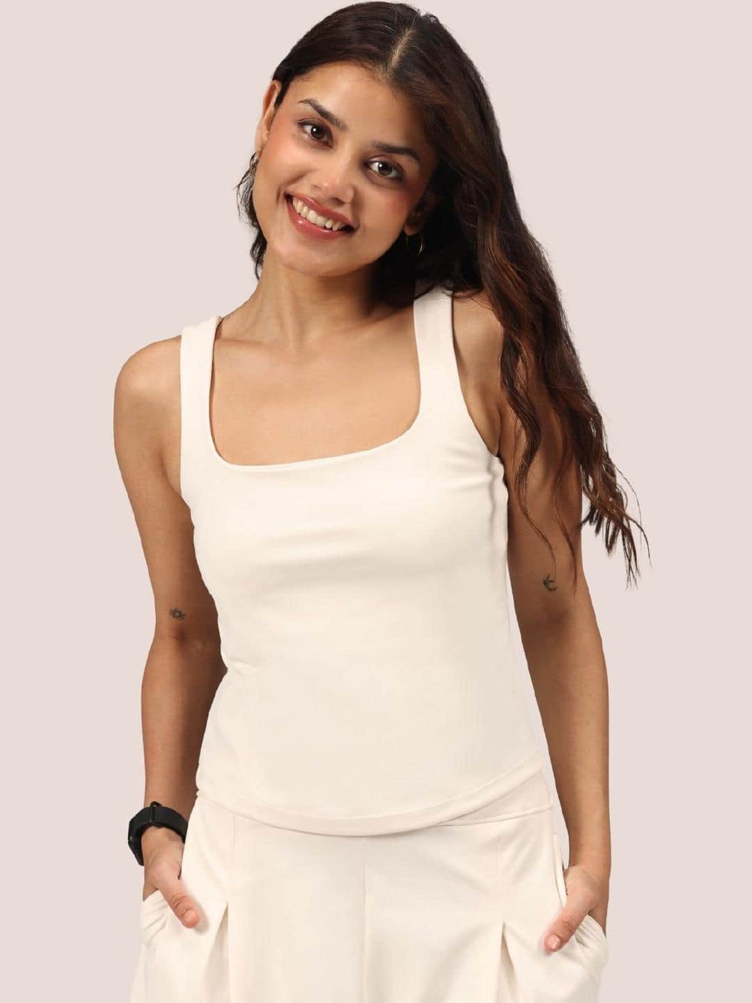 Blissclub Women Square Neck Sleeveless Cloud Tank