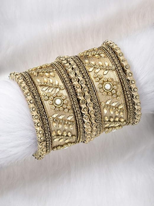 Peora Silk Thread Kundan & Stone Studded Chuda Bangles Set Peora Silk Thread Kundan & Stone Studded Chuda Bangles Set