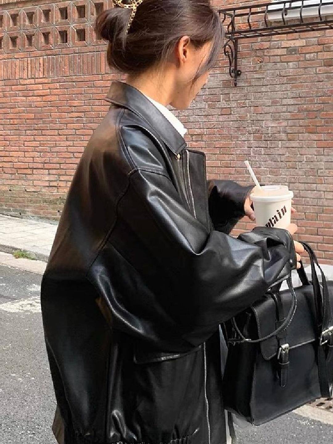 Here&Now Lapel Collar Leather Jacket Here&Now Lapel Collar Leather Jacket