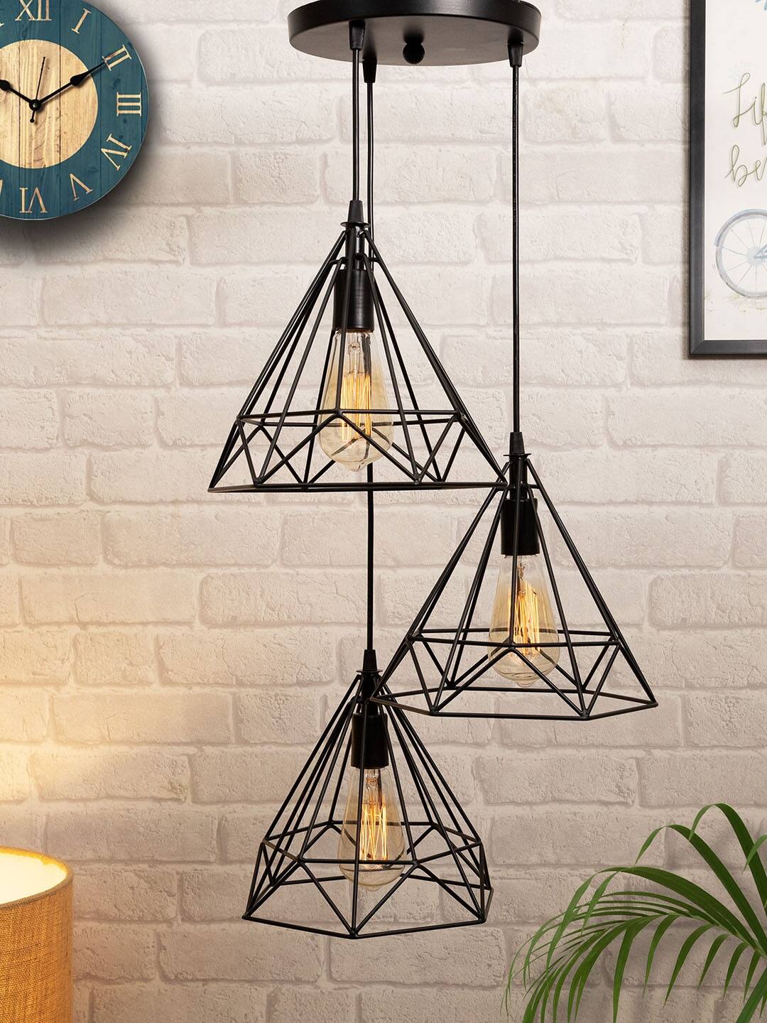 Homesake Black Set Of 3 Lights Cluster Chandelier Diamond Hanging Ceiling Lamp