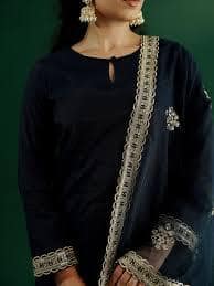 dhartii Women Navy Blue Straight Suit Set with Zari Embroidered Palazzo And Dupatta dhartii Women Navy Blue Straight Suit Set with Zari Embroidered Palazzo And Dupatta
