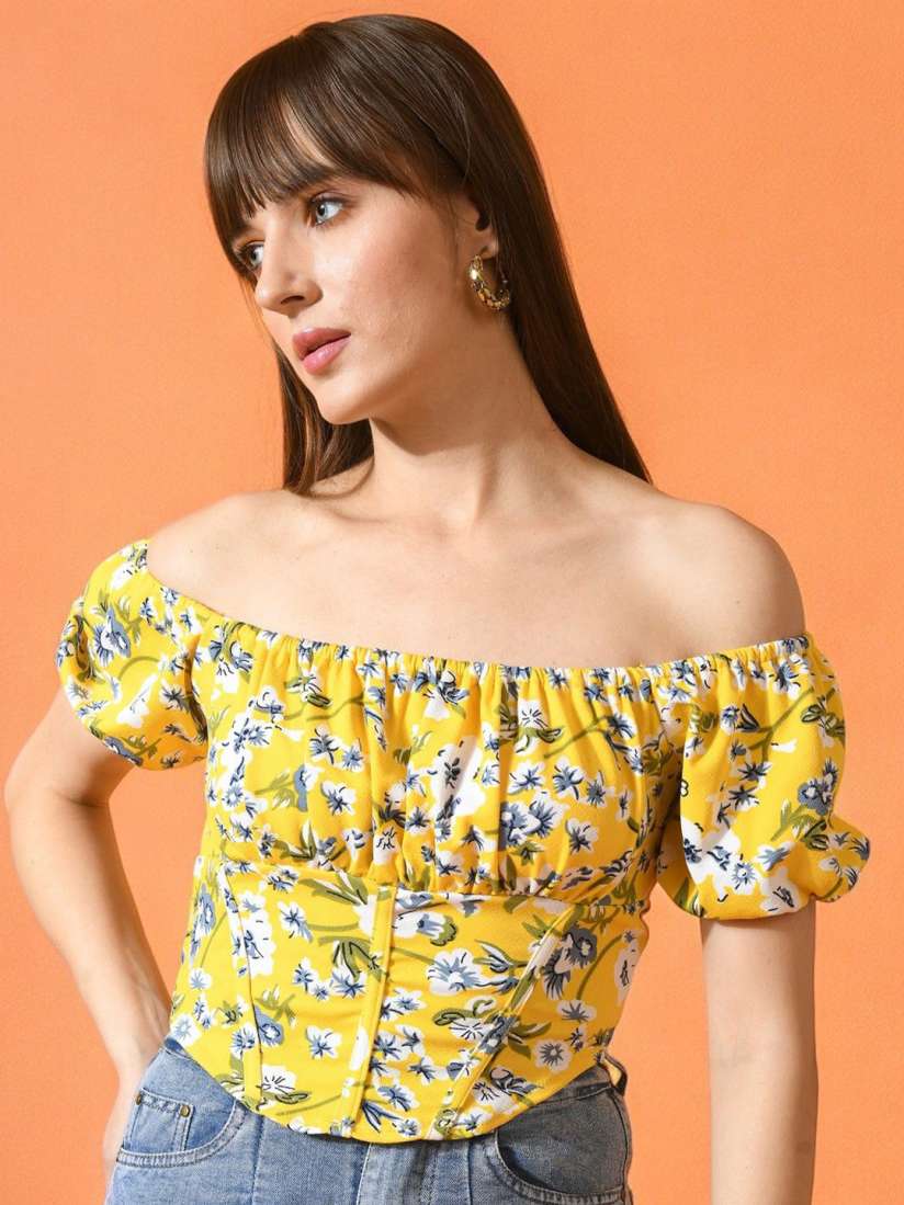 Zeugen Floral Off-Shoulder Crop Bardot Top Zeugen Floral Off-Shoulder Crop Bardot Top