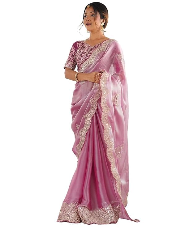 Satrani Tissue Silk Sequin Embroidery Saree Satrani Tissue Silk Sequin Embroidery Saree