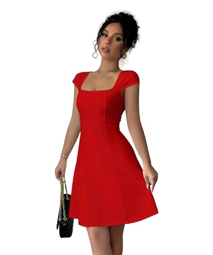 GRECIILOOKS Square Neck Bodycon Midi Dress