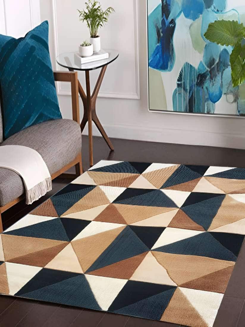 SANA CARPET Blue & Brown Abstract Anti-Skid Carpet SANA CARPET Blue & Brown Abstract Anti-Skid Carpet