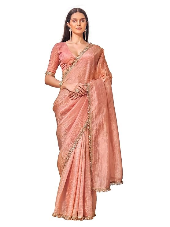Womanista Plain Organza Saree with Embellished Lace Womanista Plain Organza Saree with Embellished Lace