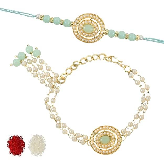 I Jewels Designer Kundan & Pearl Lumba Rakhi Combo I Jewels Designer Kundan & Pearl Lumba Rakhi Combo
