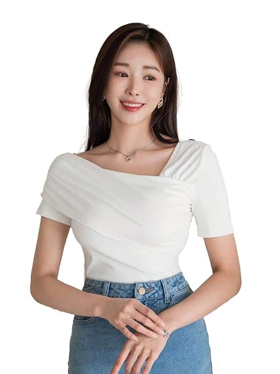 Istyle Can White Ruched Asymmetrical Stretch T-Shirt