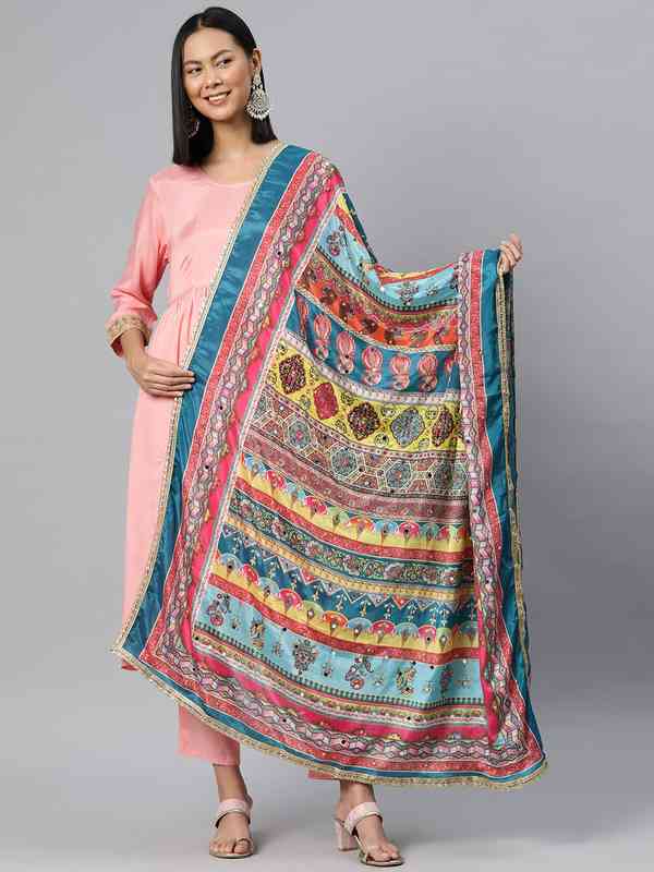  SWI Stylish Ethnic Motifs Printed Dupatta with Mirror Work