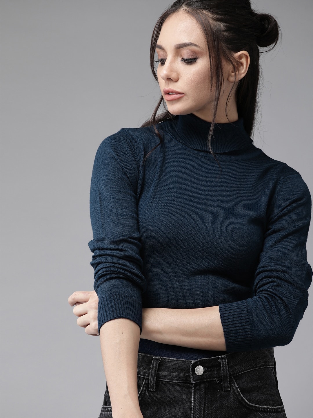 Roadster Women Teal Green Solid Turtle Neck Pullover Roadster Women Teal Green Solid Turtle Neck Pullover