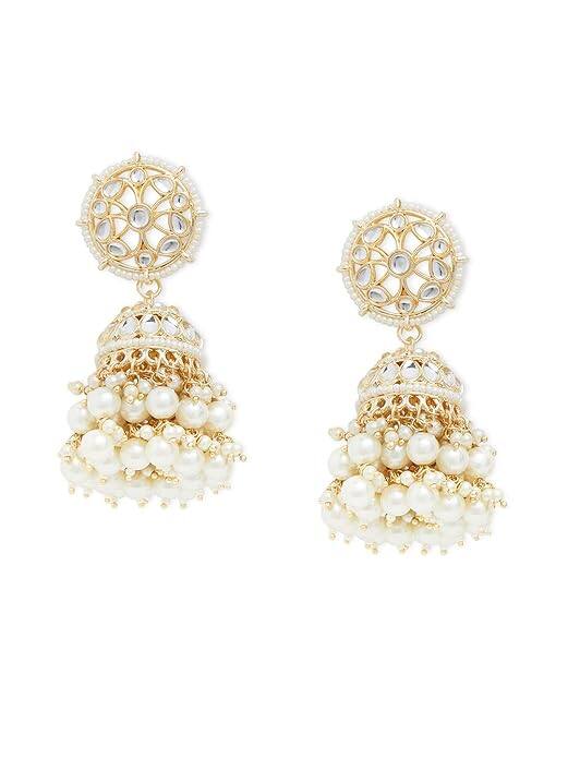 Zaveri Pearls Gold Tone Kundan &amp; Pearls Jhumki Earrings