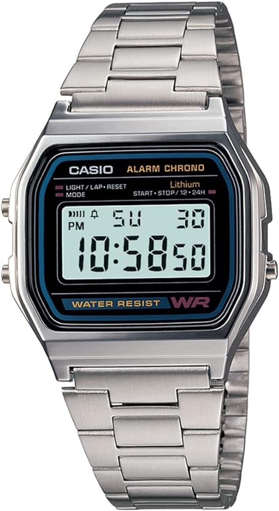 Casio Vintage A158WA-1DF Black Digital Dial Silver Stainless Steel Band D011