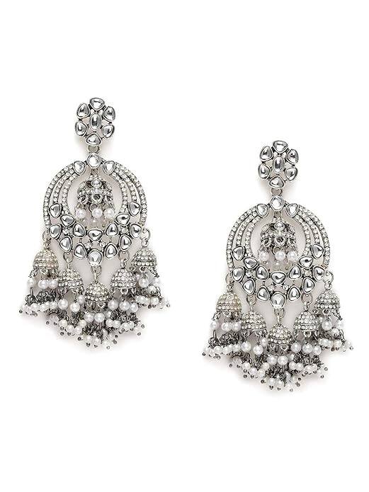 Zaveri Pearls Silver Tone Kundan &amp; Austrian Diamonds Earrings