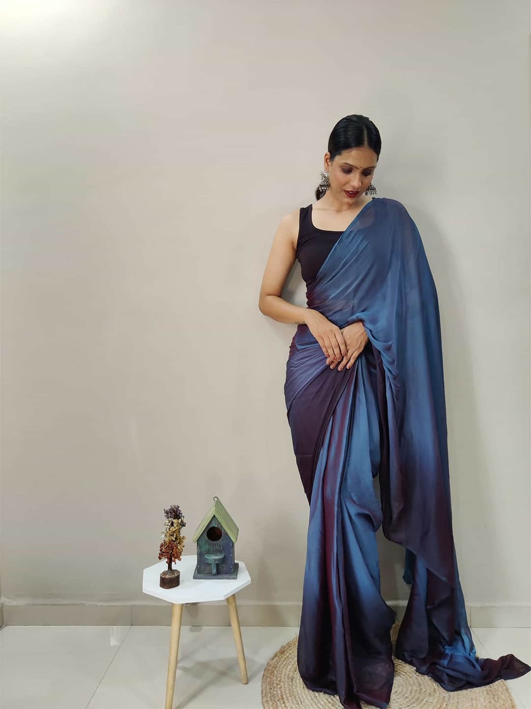 Kayommi Satin Ombre Ready To Wear Saree