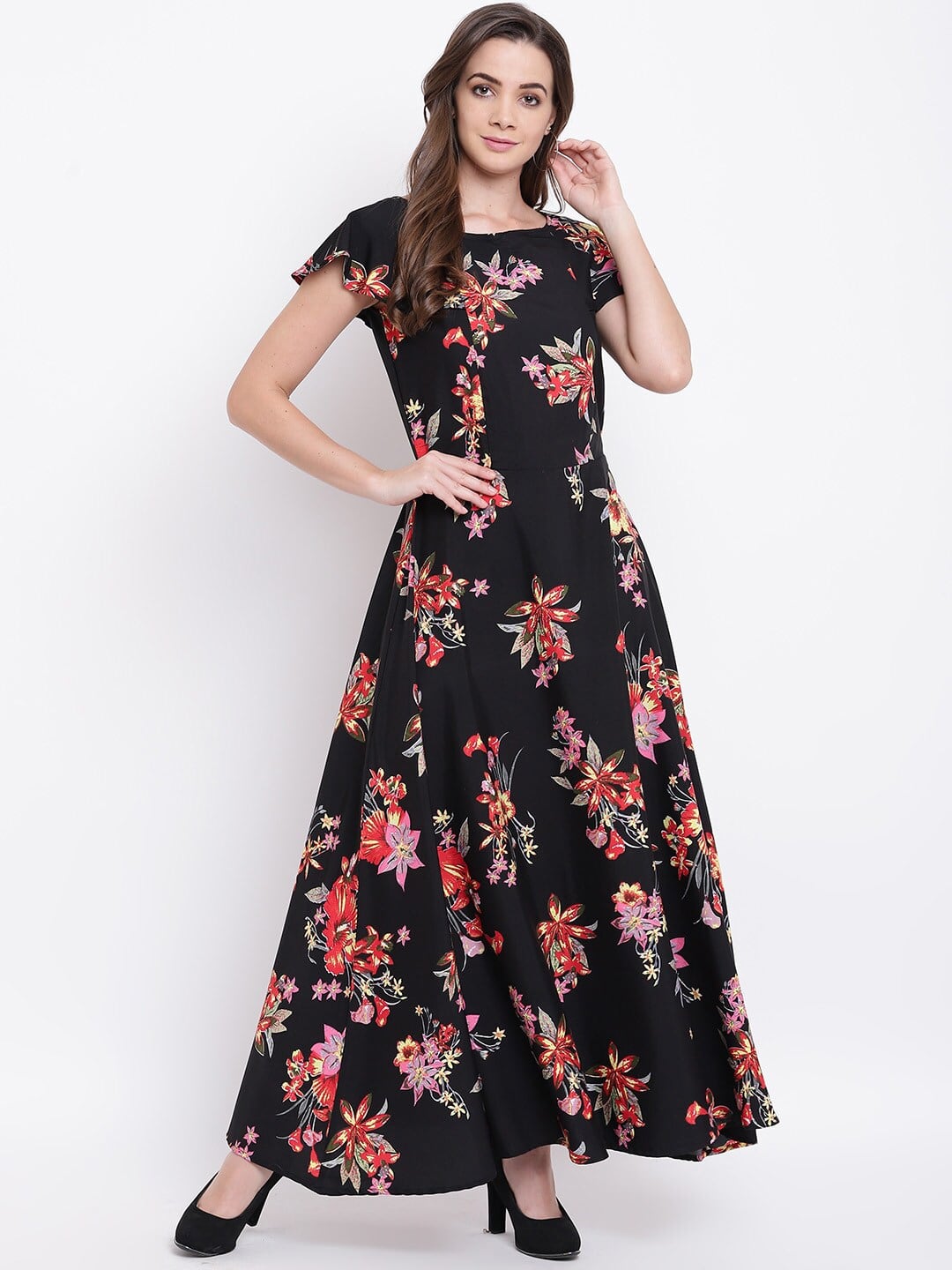 Emeros Print Layered Georgette A-Line Maxi Dress