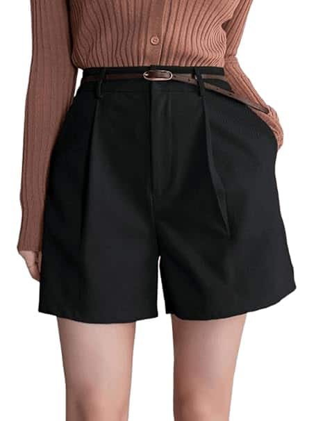 Aahwan High-Waisted Straight-Leg Shorts with Pleats Aahwan High-Waisted Straight-Leg Shorts with Pleats