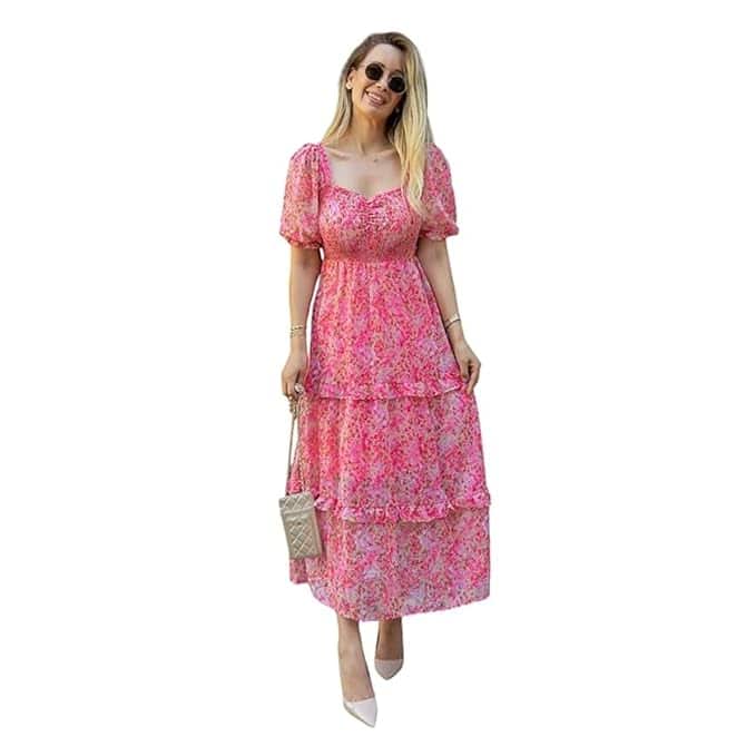 Sheetal Associates Floral Puff‑Sleeve Maxi Dress