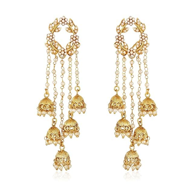 Shining Diva Stylish Pearl Jhumka Earrings (Golden)