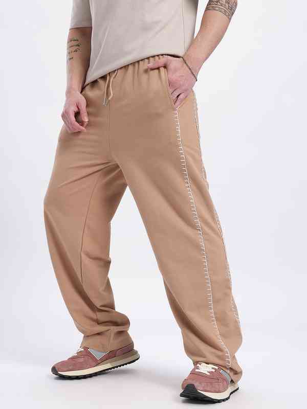 glitchez Men Relaxed Fit Contrast Stitch Track Pants glitchez Men Relaxed Fit Contrast Stitch Track Pants