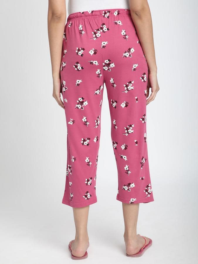 R&amp;B Women Floral Printed Cotton Straight Cropped Lounge Pants