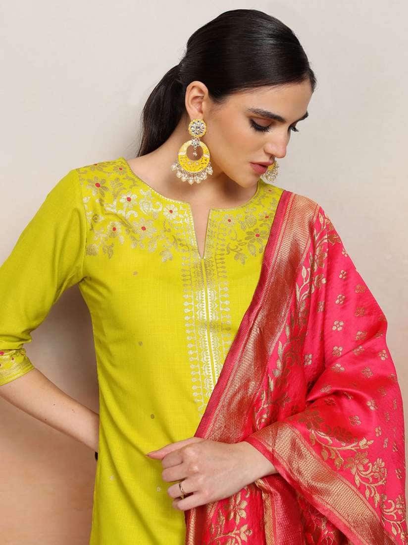 Vishudh Ethnic Motifs Printed Kurta With Palazzo &amp; Dupatta