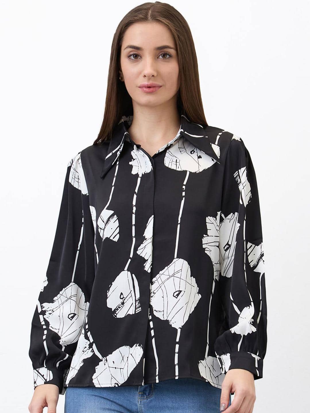Spykar Black Printed Casual Full-Sleeve Shirt