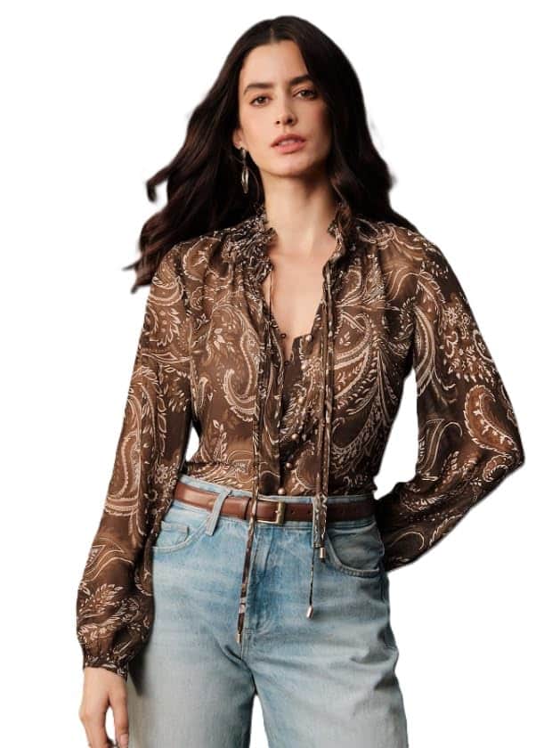 Cecily Paisley-Trim Button-Front Shirt 